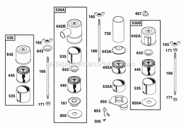 Air Cleaner Assys Diagram and Parts List for 252416-0734-01  Briggs and Stratton Engine